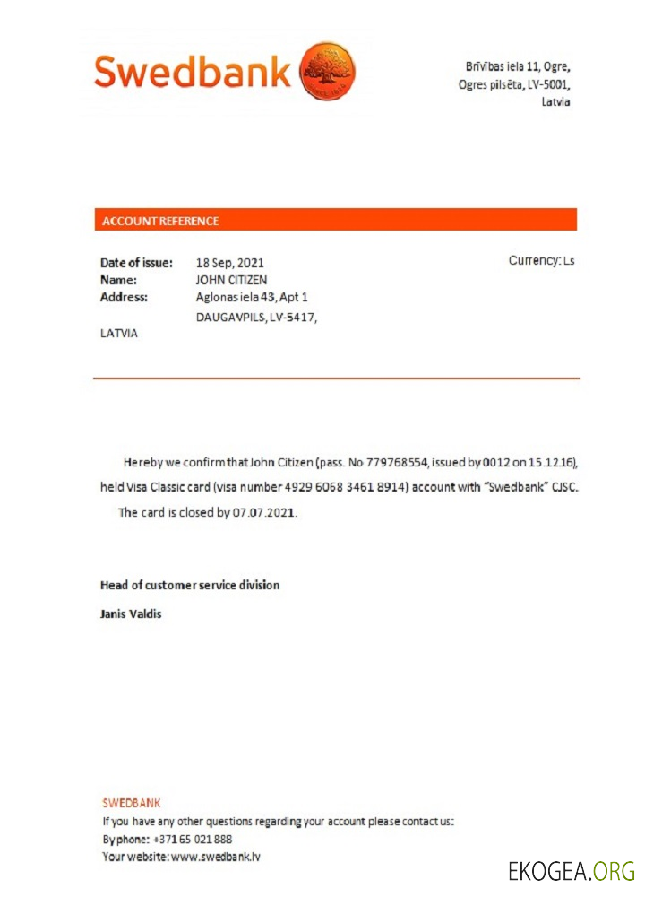 Référence Lettonie , Swedbank , closure